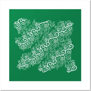 St Patrick's Day Irish White Vine Pattern Posters and Art